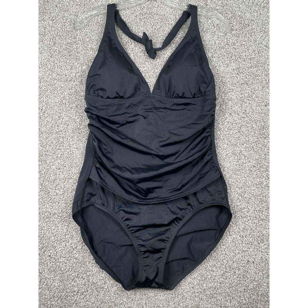 Speedo NWT Black One piece Halter Tie Neck Swimsuit Sz 16 Style# 722391 Slimming